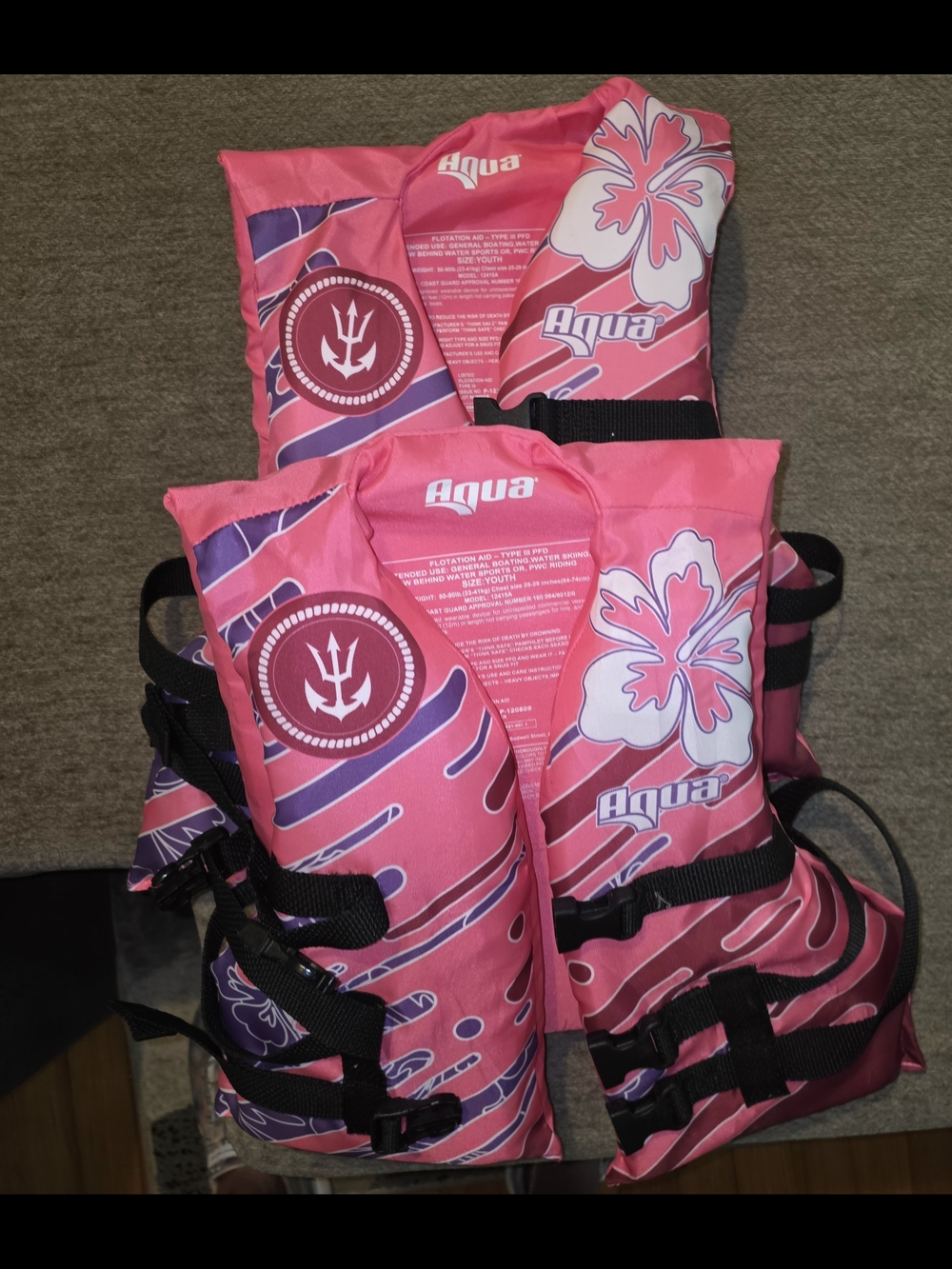 Aqua Kids Set Of 2 Pink Floral Life Jacket Vests 50-90 Lbs